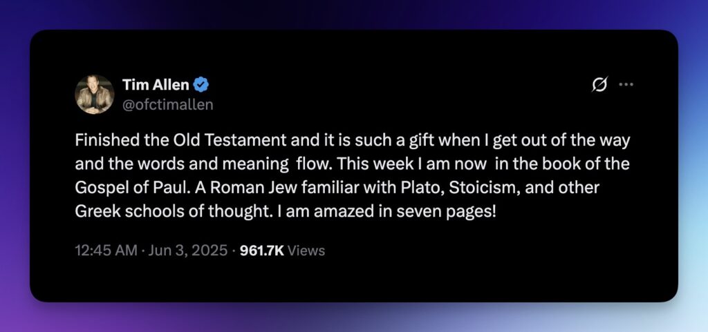 Tim Allen descubre la Biblia: su fascinación por el libro de Romanos 1 CleanShot 2025 06 09 at 16.31.17%402x